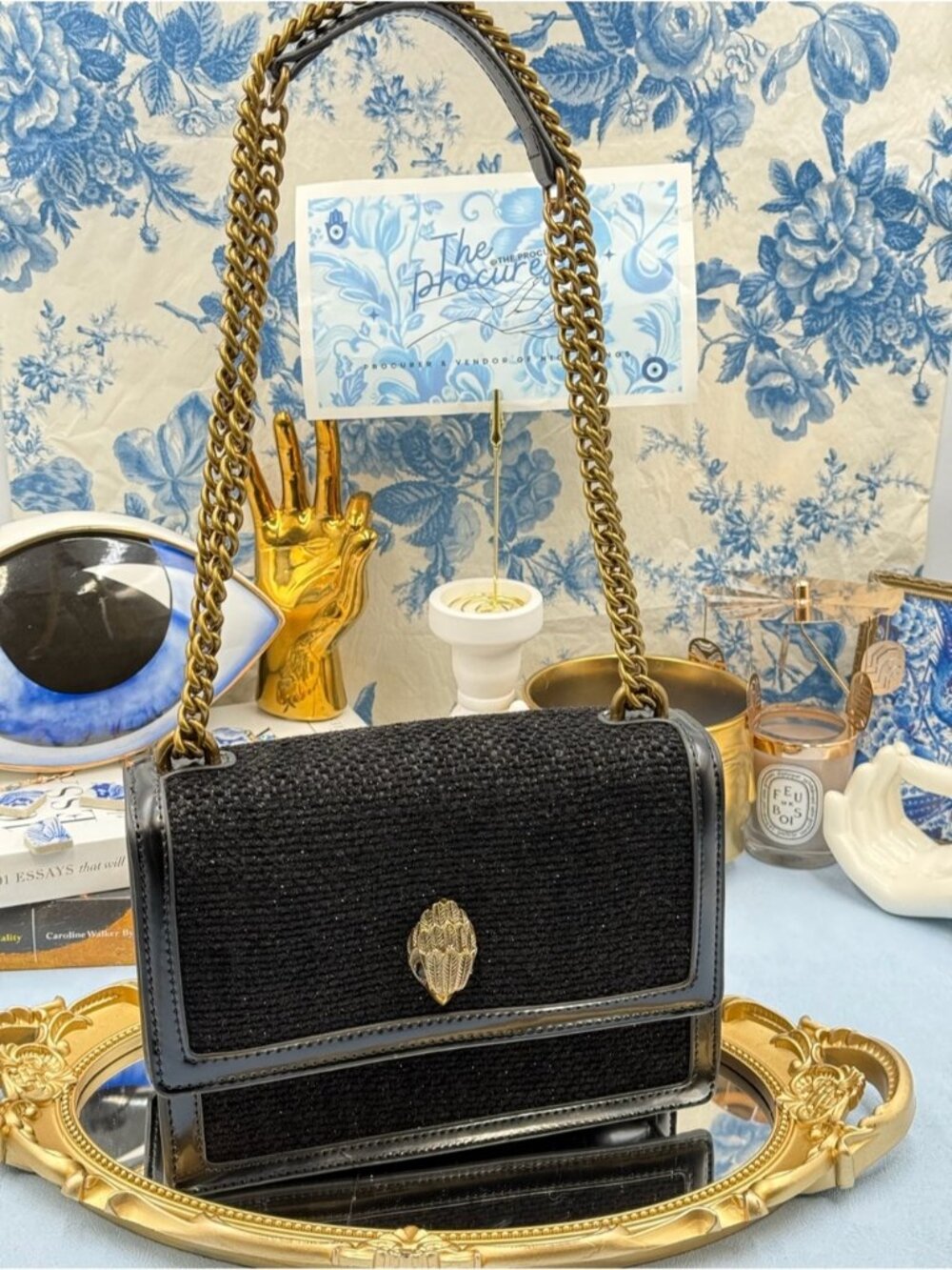 🆕 KURT GEIGER LONDON 🧿 NWOT Black Tweed Shoreditch Crossbody Bag